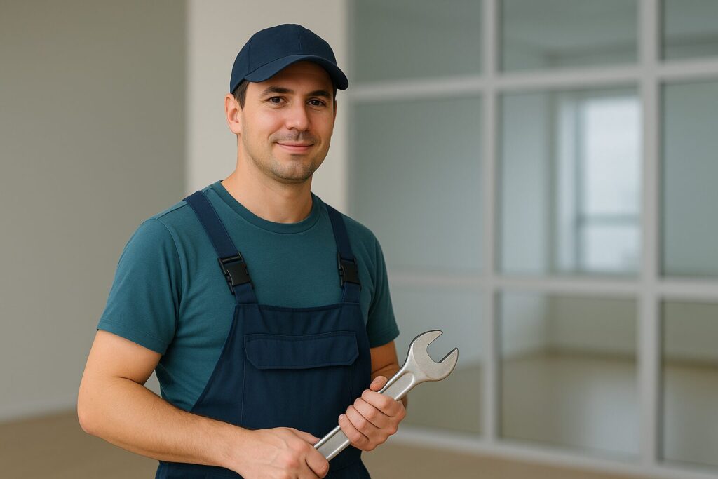 Técnico de mantenimiento de AS Servicio sosteniendo una herramienta, representando los servicios de reparación y soporte especializado.