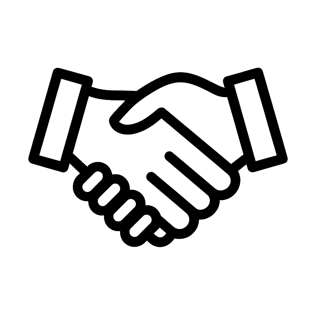 Icono de apretón de manos que representa la confianza y relaciones duraderas que AS Servicio construye con sus clientes.